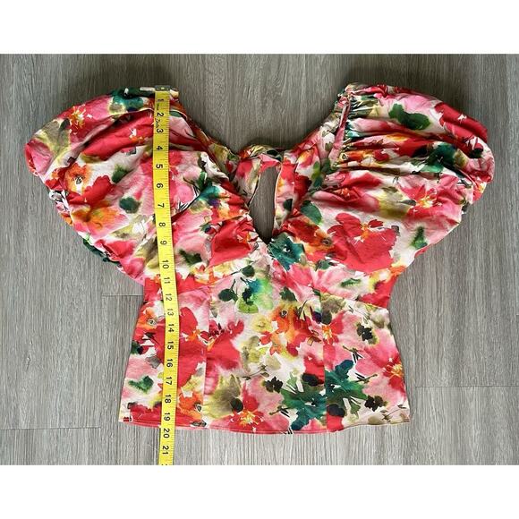J.Crew Floral Puff Sleeve Blouse Size 6 – Watercolor Print V-Neck Top - Picture 4 of 9
